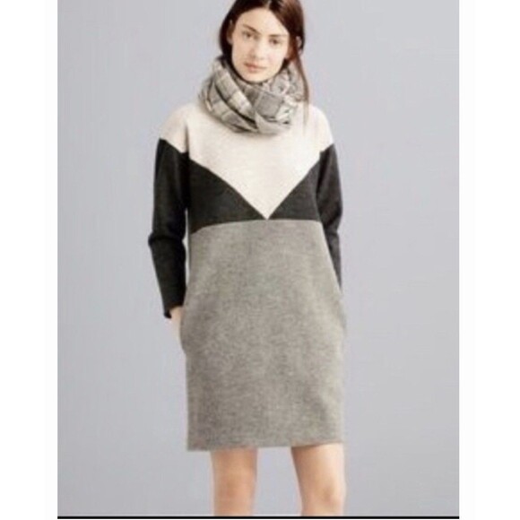 Madewell Dresses & Skirts - Madewell Short SZ S Wool Shift Dress Colorblock Gray Black Business Casual Zip